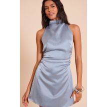 Mini robe satinée bleue découpée, Bleu
