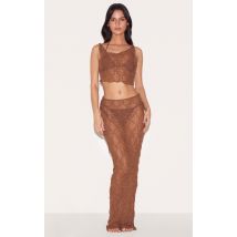 Jupe de plage en mesh texturé chocolat, Chocolat