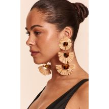 Boucles d'oreilles XXL tombantes en raphia à pendentifs en résine au centre, Multicolore
