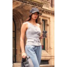 Gilet asymétrique ajusté bleu ciel tissé, Bleu Ciel