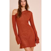 Robe asymétrique en maille filigrane rouille, Rouille