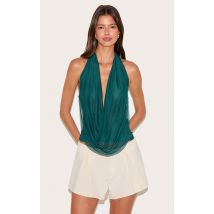Top en mesh bleu sarcelle à dos nu, Bleu Sarcelle