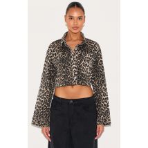 Veste courte en jean uimprimée léopard, Léopard