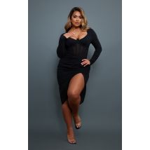 Shape Robe corset mi-longue noire à manches longues et jupe froncée, Noir