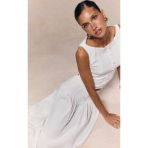 Gilet sans manches tissé blanc à boutons, Blanc