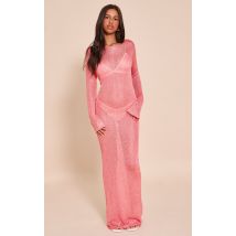 Petite Pink Manches Longues Robe Mi-Longue en Maille Tricot à Paillettes, Rose