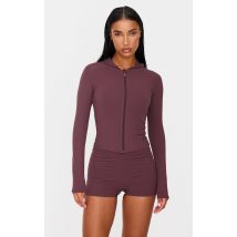 PLT TRAIL Veste de sport en Sculpt chocolat foncé à capuche, Chocolat Foncé