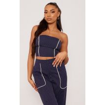 Tall Navy Pinstripe Bandeau Zip Up Top, Navy