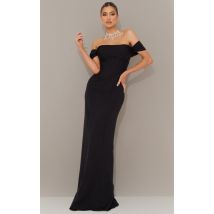 Robe de soirée style corset noire à col bardot, Noir
