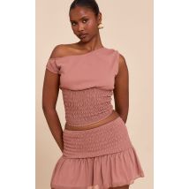 Crop top mauve froncé à épaule dénudée, Mauve