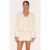 Blazer Court Crème à Col pour Femme de Petite Taille, Crème