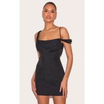 Mini robe tissée noire à détail drapé, Noir