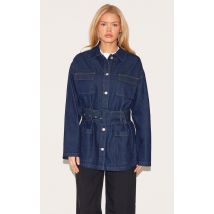 Veste oversize en jean indigo à ceinture, Indigo