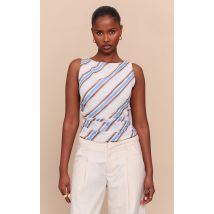 Blue Stripe Ruched Long Top, Blue
