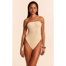 Maillot de bain bustier crêpé crème froncé devant, Crème
