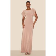 Robe longue moulante doublée beige froncée à manches courtes, Beige