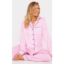 Ensemble de pyjama long en jacquard rose à liserés contrastants, Rose