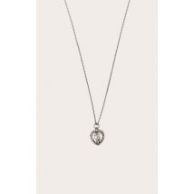 Collier en métal argenté à pendentif petit coeur strassé, Argenté