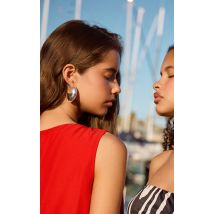 Boucles d'oreilles créoles épaisses plates argentées lisses, Argenté