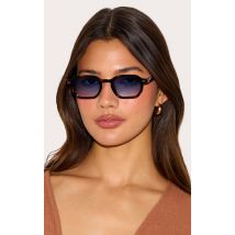 Lunettes de soleil carrées miel en écailles à verres bleus, Ecaille