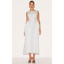 Robe longue en coton blanc à col bateau, Blanc