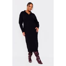Plus Robe longue ample en maille tricot noire à détail col, Noir