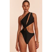 Maillot de bain noir à épaule unique et trous découpés, Noir