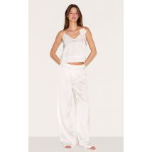 Ensemble de pyjama long satiné blanc à empiècement fleur, Blanc