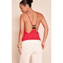 Femme Débardeur en mousseline de soie rouge tomate à empiècement doré dans le dos | Taille 34