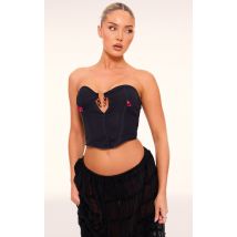 Bustier en mousseline de soie noire imprimée, Noir