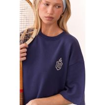 T-shirt en sweat bleu marine à logo brodé, Bleu Marine