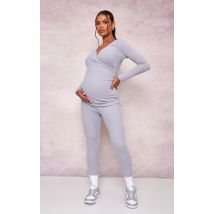 Maternité Legging de grossesse gris côtelé brossé, Gris