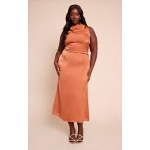 Plus Robe sirène mi-longue satinée orange à col bateau, Orange