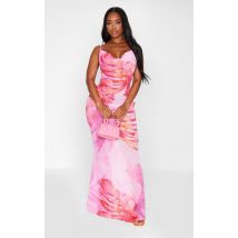 Shape Robe longue rose imprimé tropical à bretelles et col bénitier, Rose