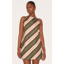 Robe trapèze verte à rayures, Vert