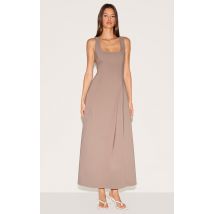 Robe longue taupe sans manches à col rond, Taupe