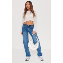 Petite Jean rigide droit indigo vintage délavé à taille basse, Bleu Indigo Délavé