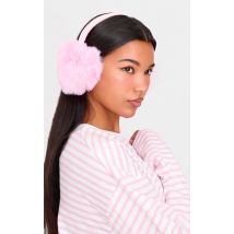 Cache-oreilles en fausse fourrure rose et forme de cœur, Rose