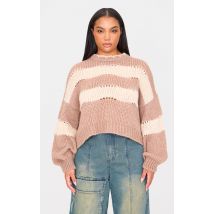 Plus Pull oversize duveteux café au lait à rayures, Café au Lait