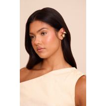 Bague d'oreille lisse plaquée or à double boucle, Doré