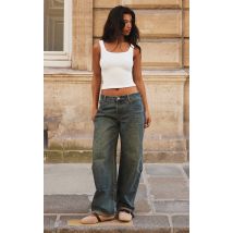 Jean style bouffant vintage à ourlets retroussés, Vintage Délavé