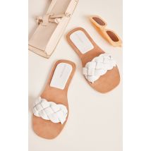 Sandales plates pointure large en cuir véritable blanc à bride rembourrée tressée, Blanc