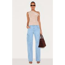Jean slim boyfriend cargo délavé bleu clair à poches, Bleu Clair Délavé