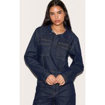 Tall Chemise style rugby en jean indigo foncé à manches longues, Indigo foncé