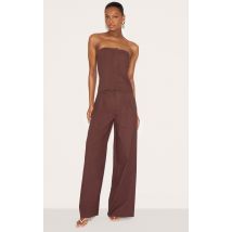 Combinaison bustier de tailleur large en effet lin mélangé chocolat, Chocolat