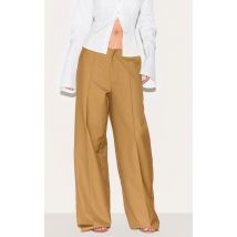 Pantalon droit tissé vert olive à taille basse et coutures surjetées, Vert Olive