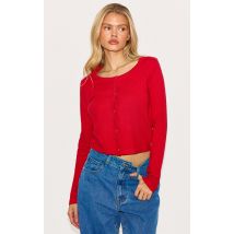 Cardigan en maille tricot fine rouge à boutons, Rouge