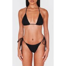 Bas de maillot de bain texturé noir à nouer sur les côtés, Noir