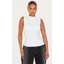 Shape Top en Sculpt blanc froncé sur les côtés à col bateau et soutien-gorge intégré, Blanc