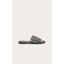 Alisa Black Large Studded Sliders, Black